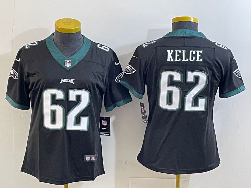 Women Philadelphia Eagles #62 Kelce Black 2025 Nike Vapor Limited NFL Jersey style 1
